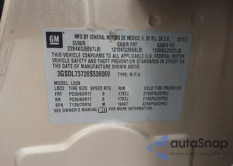 2008 Saturn Vue V6 Xr z USA, uszkodzony, nr VIN 3GSDL73728S538069